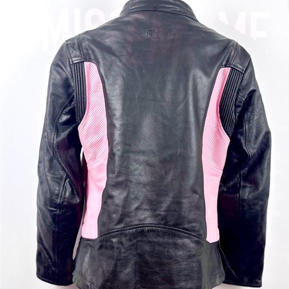 BILT Black+Pink Genuine Leather Heavy Jacket Size L Like New - Picture 5 of 7
